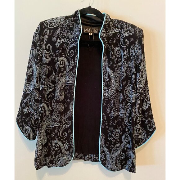 Alex Evenings Black Blue Paisley Print Jacket & Tank Set Medium - Picture 2 of 16